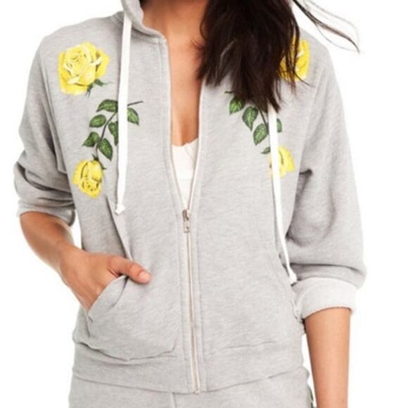 Wildfox Gray Floral Zip Up Hoodie size XS - Picture 1 of 8